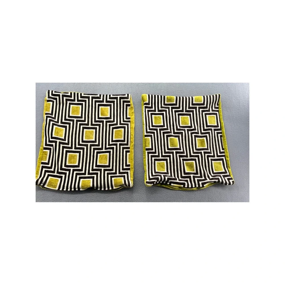 Crate & Barrel Geometry Pillow Covers Set 2 Chartreuse Green Mid Century 20x20